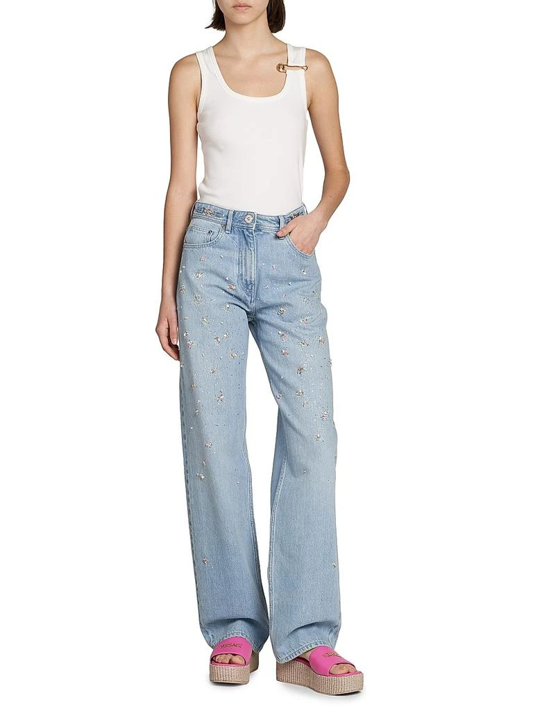 Versace Embroidered Washed Cotton Jeans 2