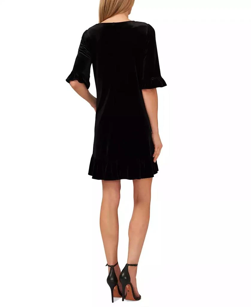 CeCe Women's Velvet 3/4-Sleeve Ruffle Trim Shift Dress 2