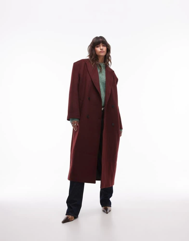 Topshop Topshop premium formal coat with wool in burgundy 1