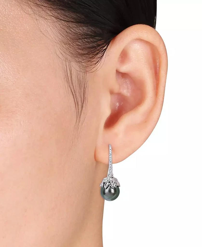 Macy's Cultured Tahitian Pearl (9-10mm) & Diamond (1/8 ct. t.w.) Drop Earrings in 14k White Gold 2