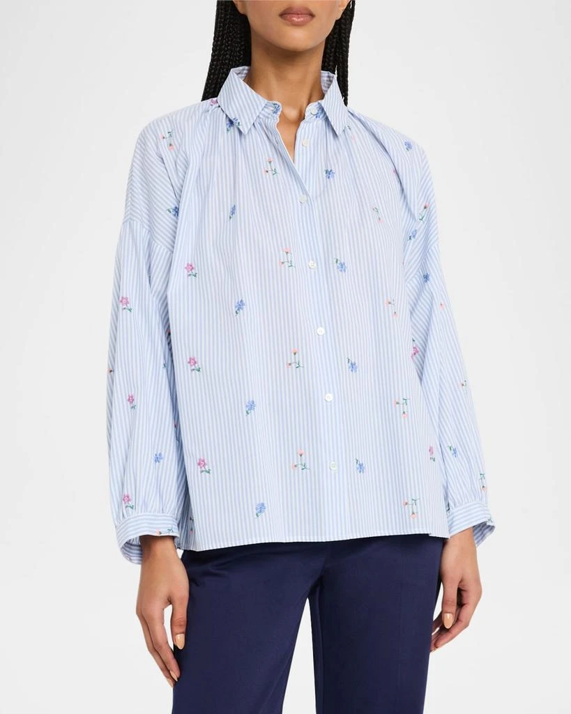 Weekend Max Mara Gilly Striped Floral-Embroidered Cotton Shirt 4