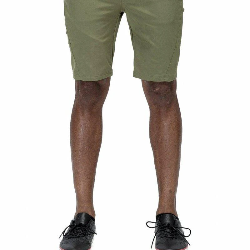 Konus Men's Asymmetrical Zipper Fly Shorts In Olive 1