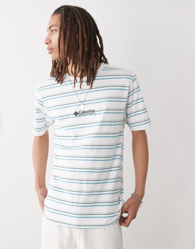 Columbia Columbia Somer Slope II striped  t-shirt in blue and white