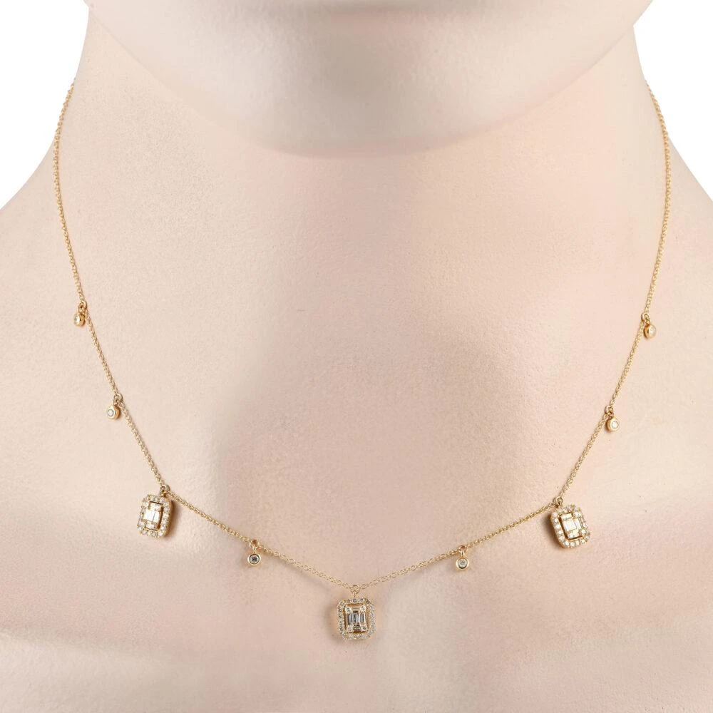 LB Exclusive 14K Yellow Gold 0.58ct Diamond Cushion Cluster Necklace PN14842 2