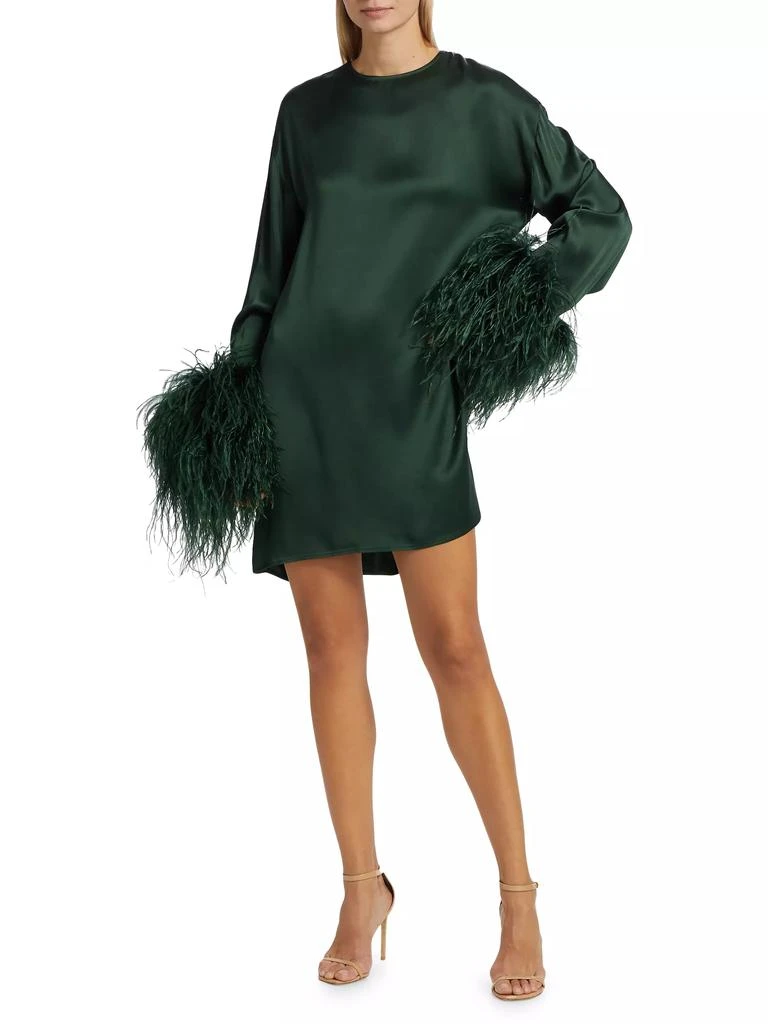 LAPOINTE Feather-Trimmed Satin Shift Minidress 2