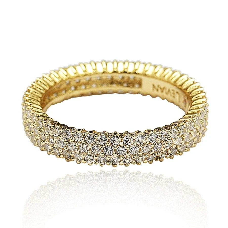 Suzy Levian Golden Sterling Silver Micro-Pave White Cubic Zirconia Eternity Band 3