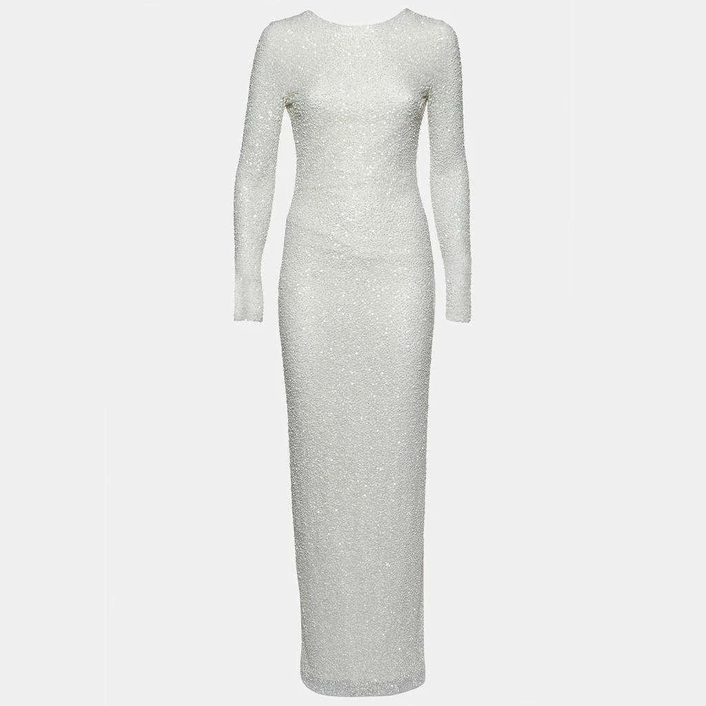 Balmain Balmain White Sequin & Bead Embellished Mesh Gown S 1