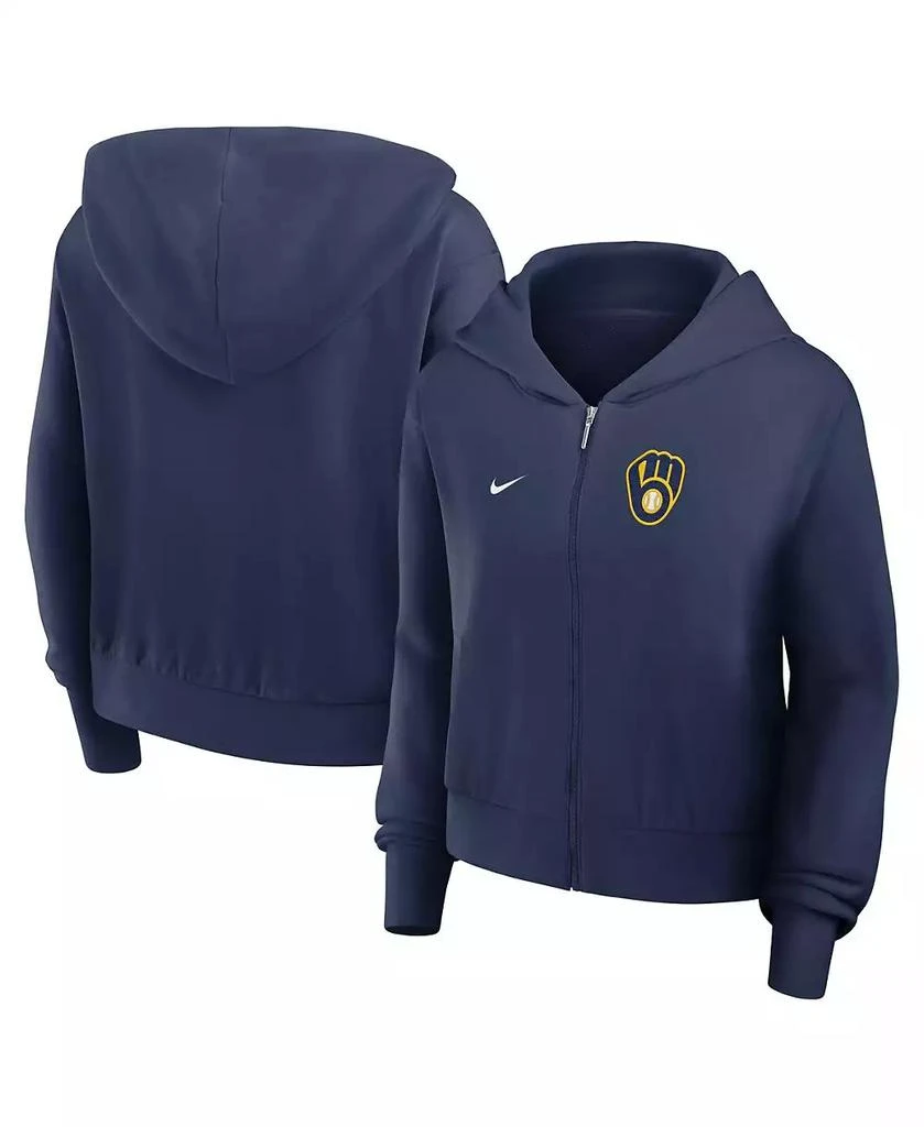 NIKE Women's Navy Milwaukee Brewers Lightweight Full-Zip Hoodie