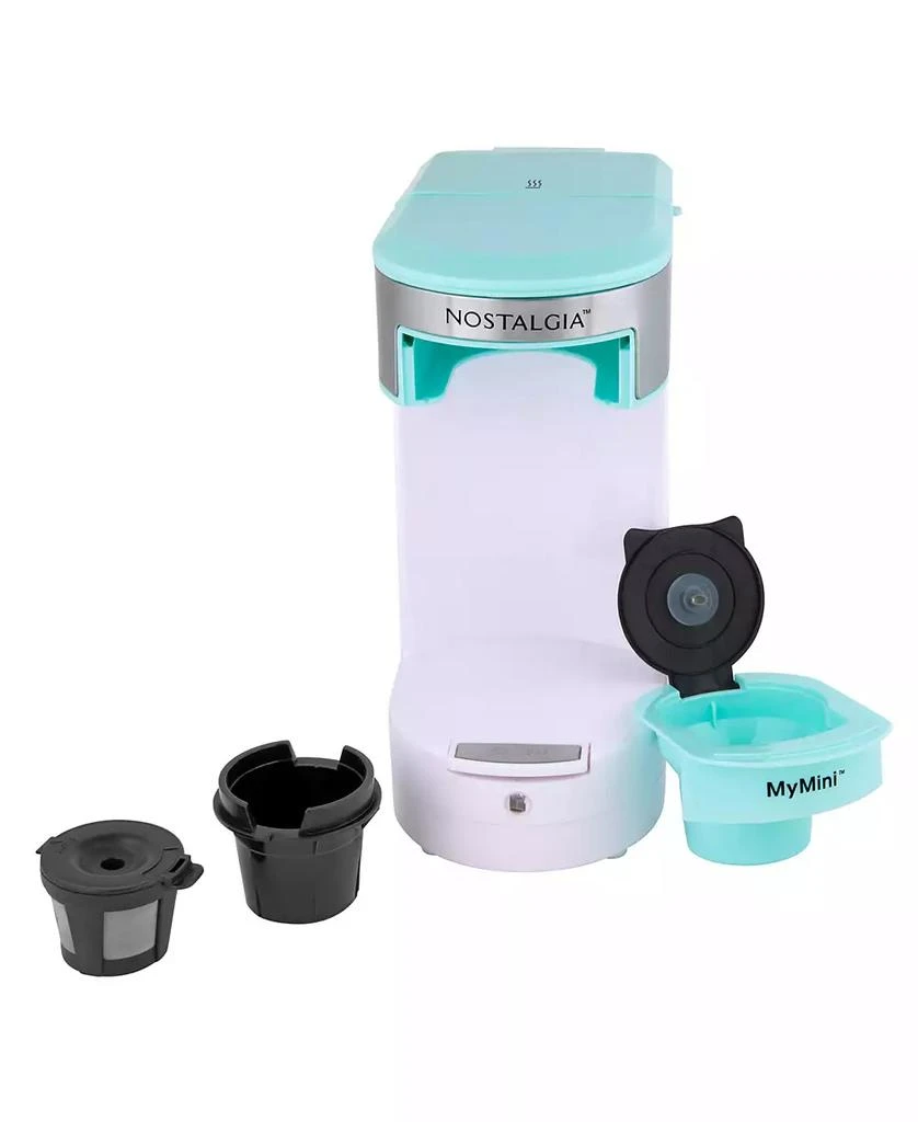 Nostalgia Mymini 14 ounces Single Serve Coffee Maker, Brews K-Cup Other Pods, Tea, Hot Chocolate, Hot Cider, Lattes, Filter Basket Included 1
