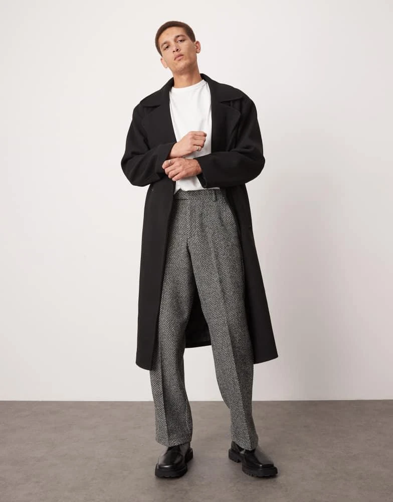 ASOS ASOS DESIGN smart wide leg wool blend herringbone trousers in black 2