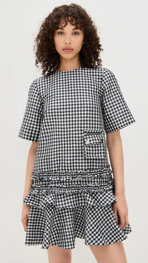 Ganni Crinkled Taffeta Check Open Back Mini Dress 6