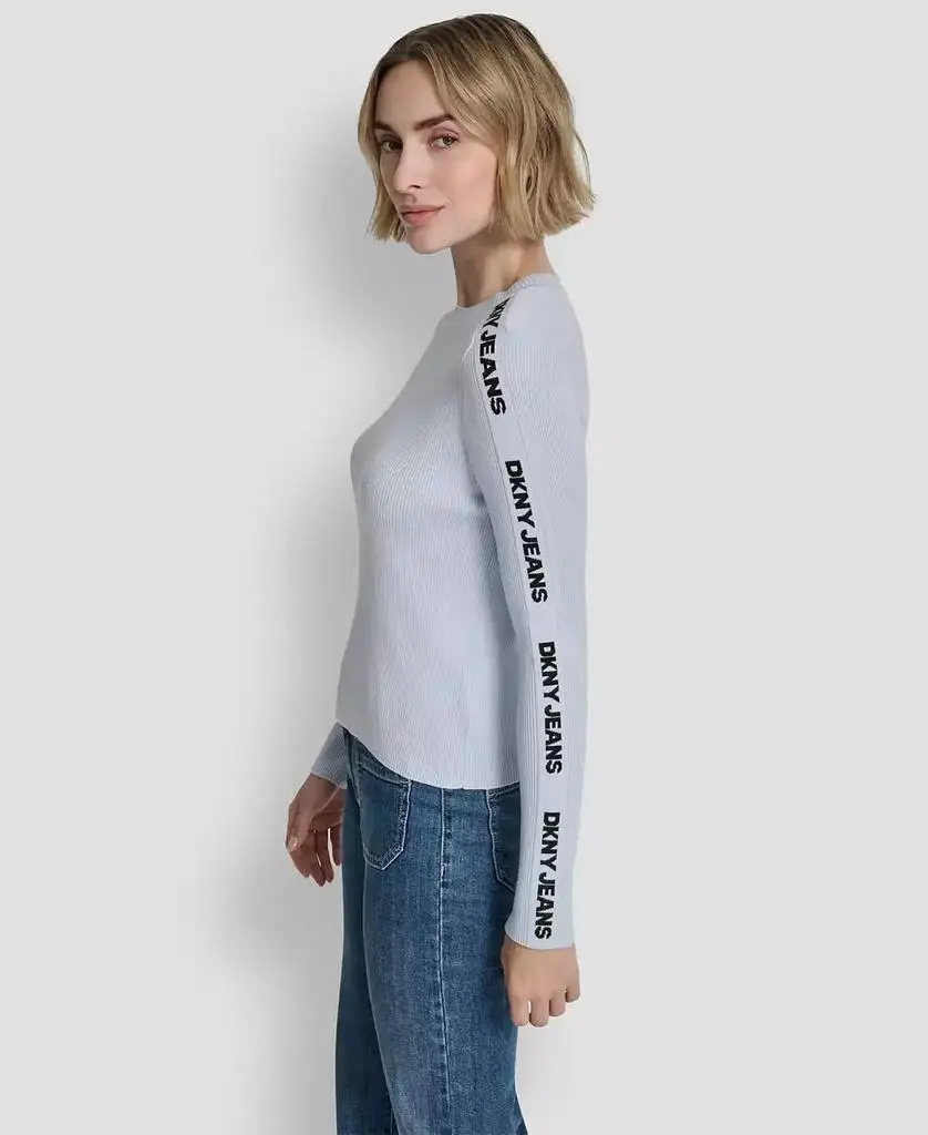 DKNY Women's Long-Sleeve Logo Trim Crewneck Sweater 3