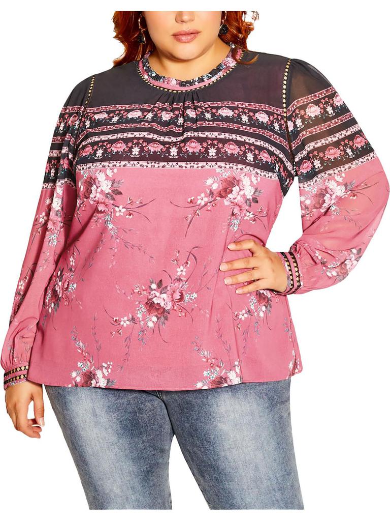City Chic Adele Womens Colorblock Polyester Blouse