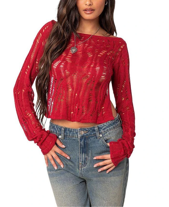 Edikted Rosa Open Back Sheer Knit Top 1