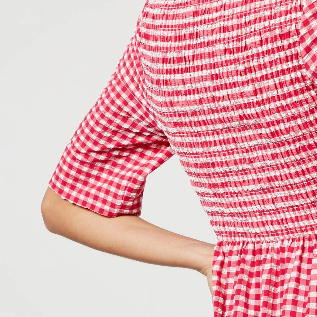 Ganni Smocked Checked Seersucker Dress 6