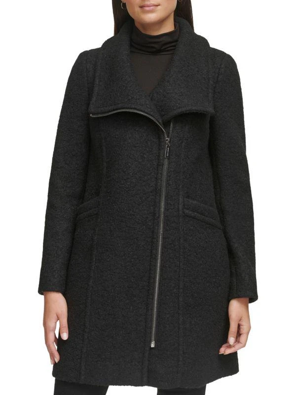 Kenneth Cole Asymmetrical Zip Wool Boucle Coat 1