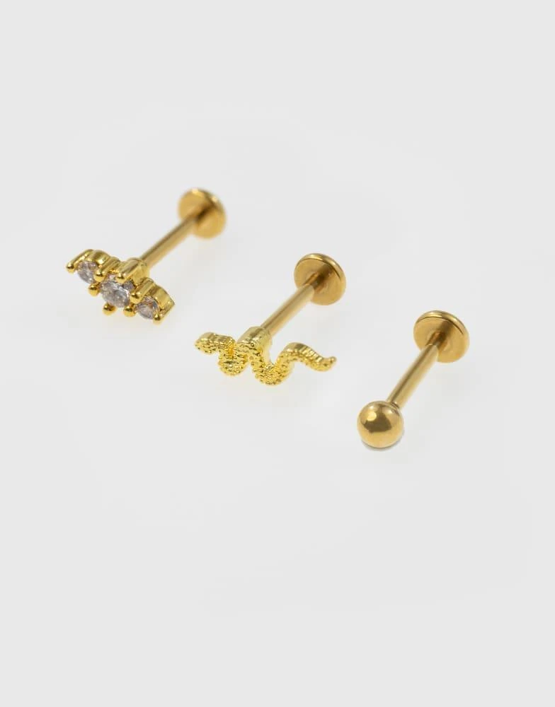 Lovisa Lovisa Gold titanium textured snake flat back earrings pack in gold 1