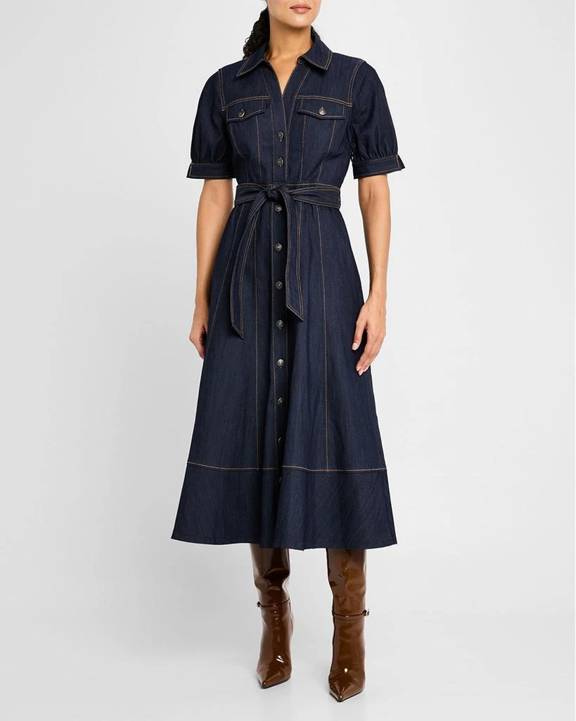 Cinq a Sept Suzie Denim Puff-Sleeve Midi Dress 2