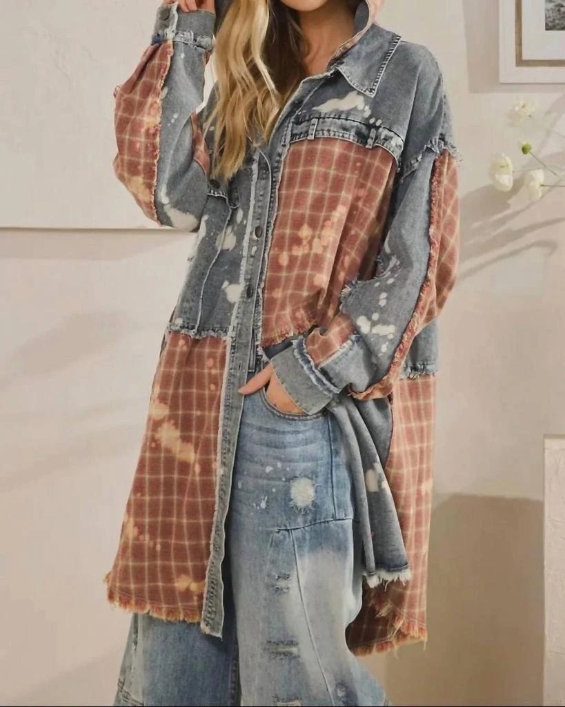 Oli 
Hali Oli 
Hali - Bleached Plaid Long Shacket With Hoodie 4