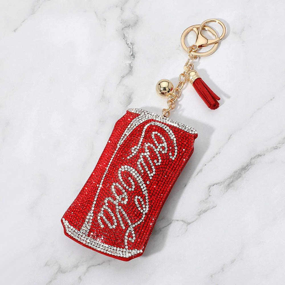 FASHNZFAB Bling Studded Cola Coke Can Tassel Keychain Bag Charm