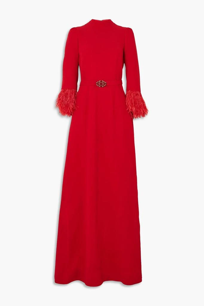 Andrew Gn Belted embellished feather-trimmed crepe gown 1