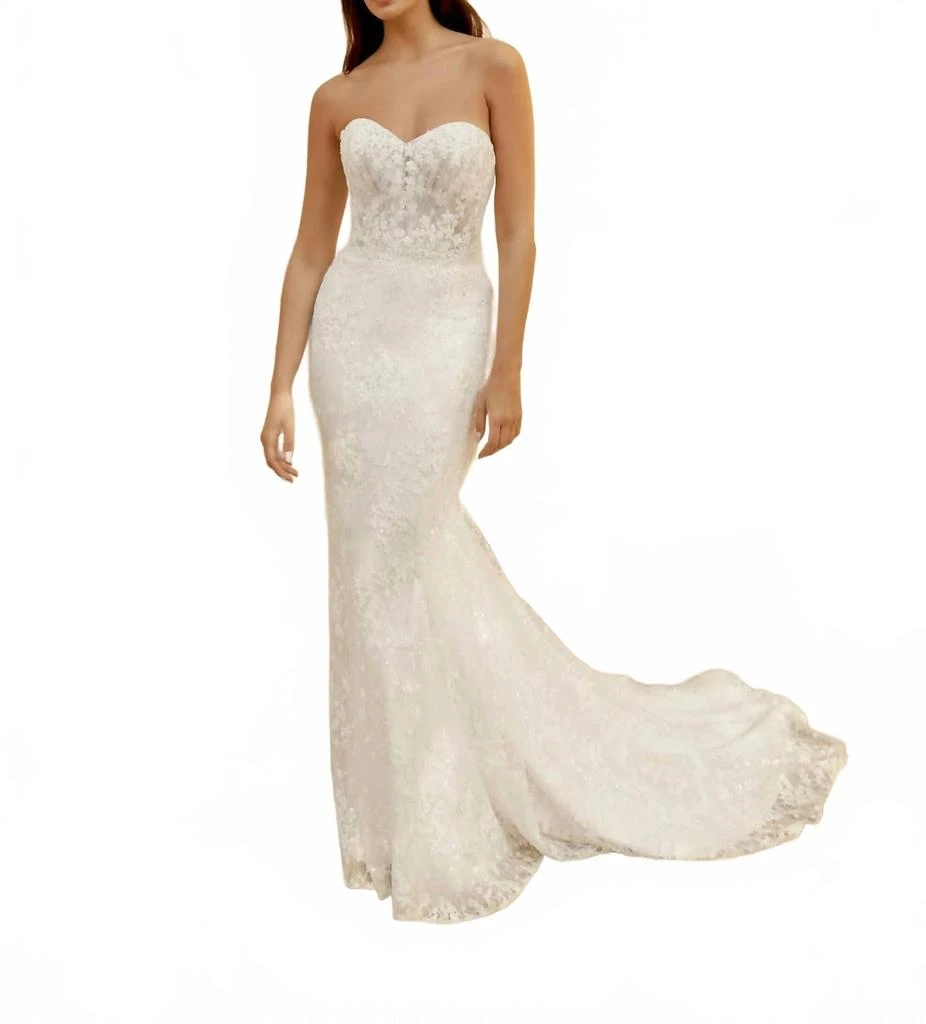 Justin Alexander Embroidered Lace Wedding Gown In Ivory/ivory/latte