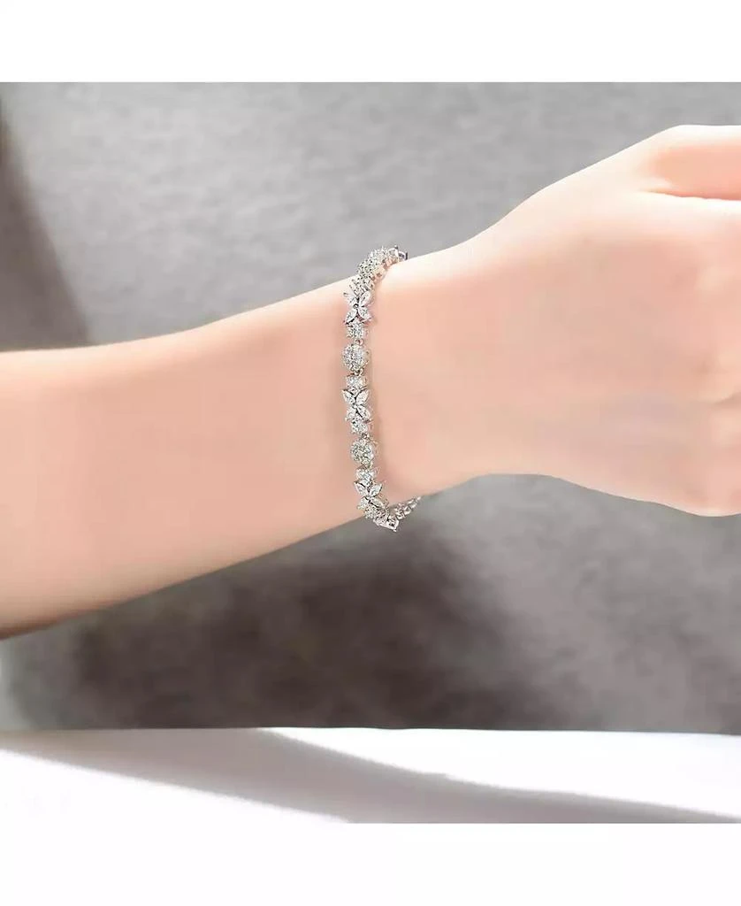 Genevive Sterling Silver with White Gold Plated Clear Round and Marquise Cubic Zirconia Cluster Flower-Inspired Tennis Bracelet 4