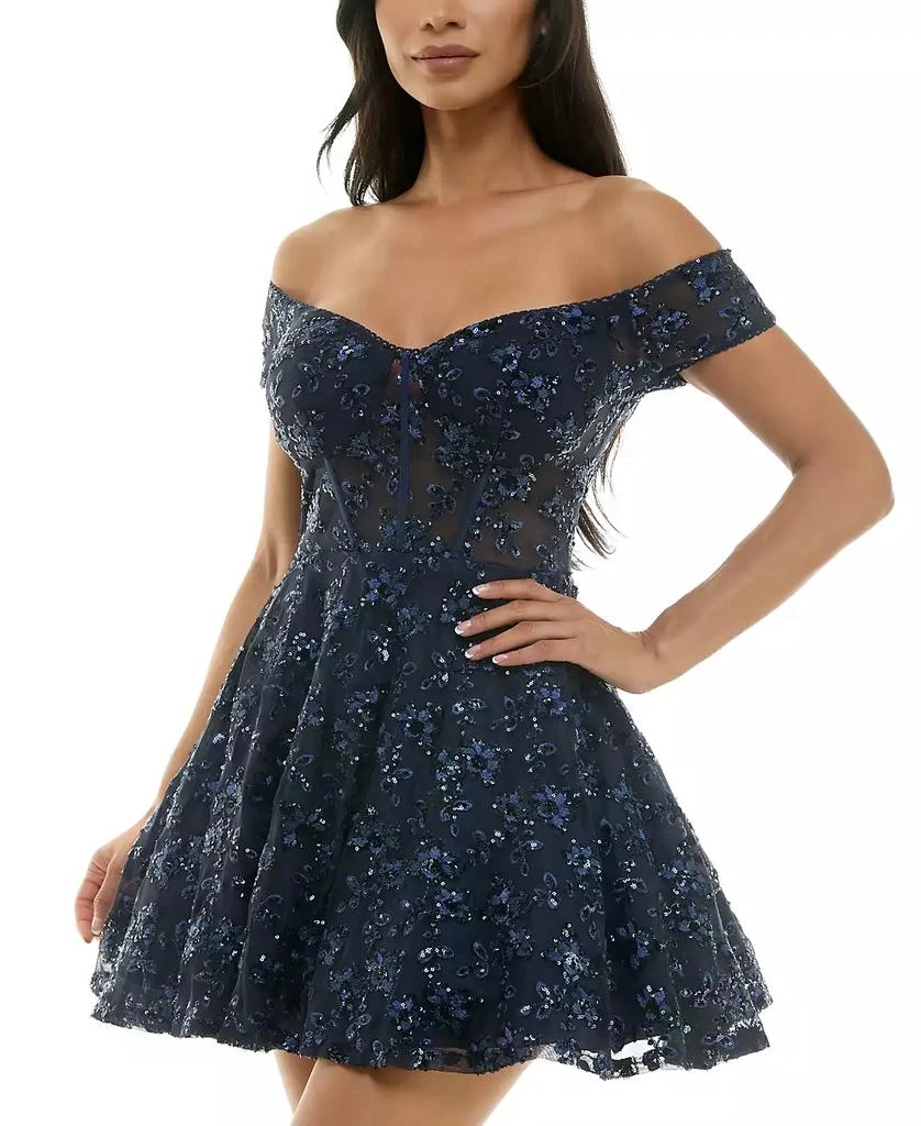 B Darlin Juniors' Embellished Off-The-Shoulder Corset Dress 4
