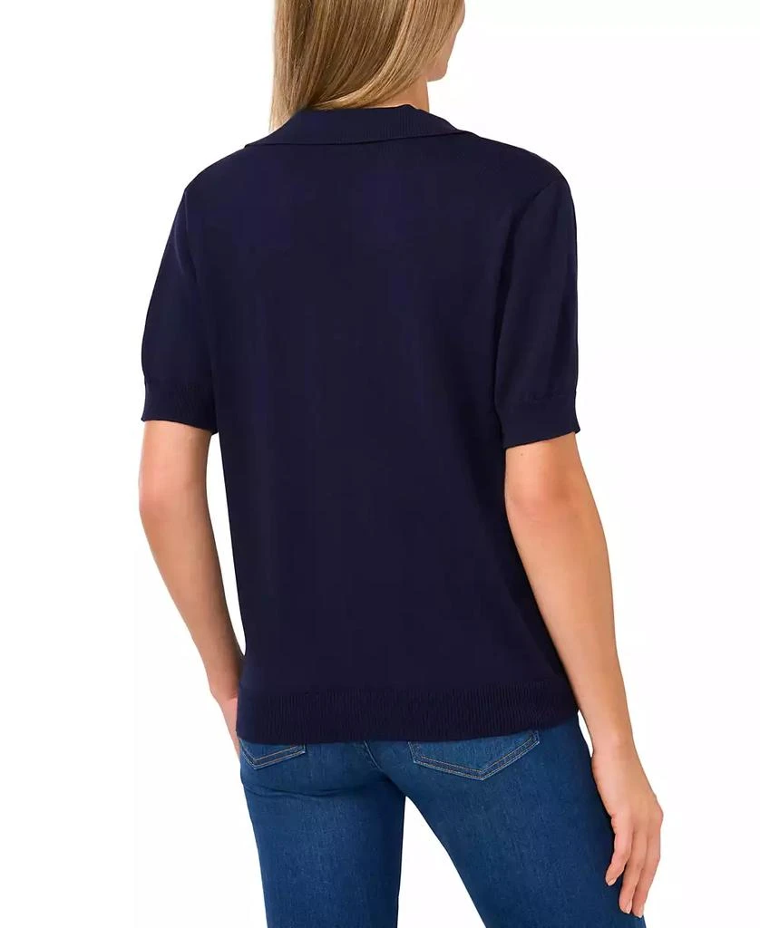 CeCe Women's Short Sleeve Collared Polo V-Neck Sweater 2
