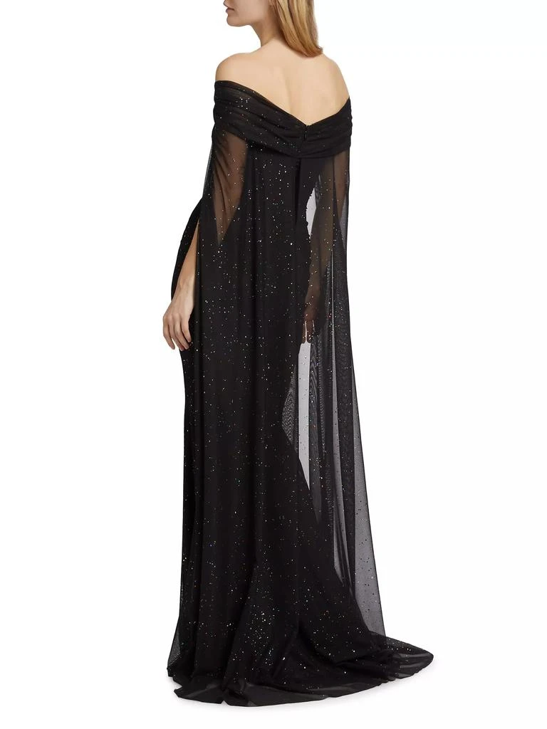 Talbot Runhof Confetti Tulle Off-The-Shoulder Cape Gown 5
