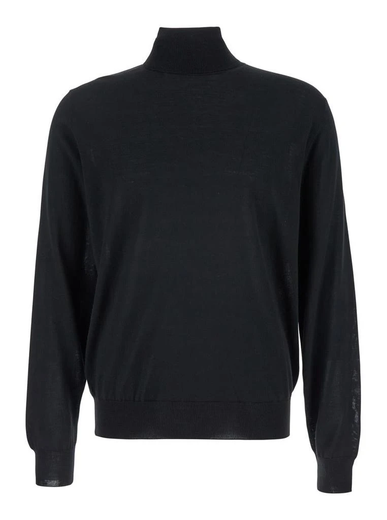 Plain Black Turtleneck With Long Sleeves In Wool Man 1
