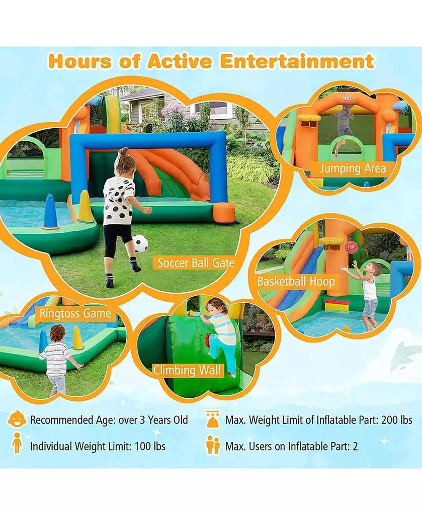 Gymax Kids Inflatable Water Slide Park w/735W Blower Basketball Rim Wet Dry Combo 7