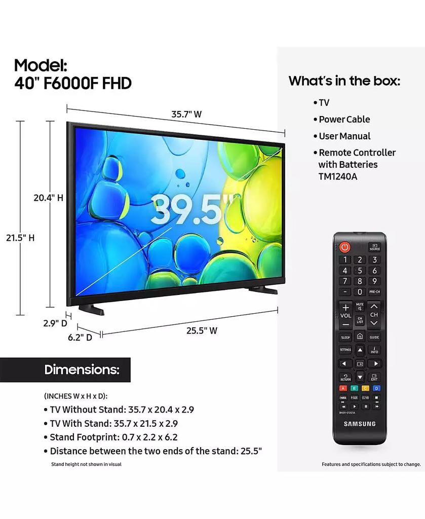 SAMSUNG 40" Class 4K FHD LCD Smart TV - UN40F6000FFXZA
