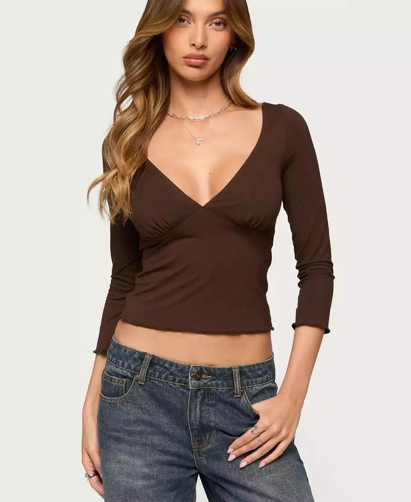 Edikted Women
s Cassisy Quarter Sleeve Wide V Neck Top