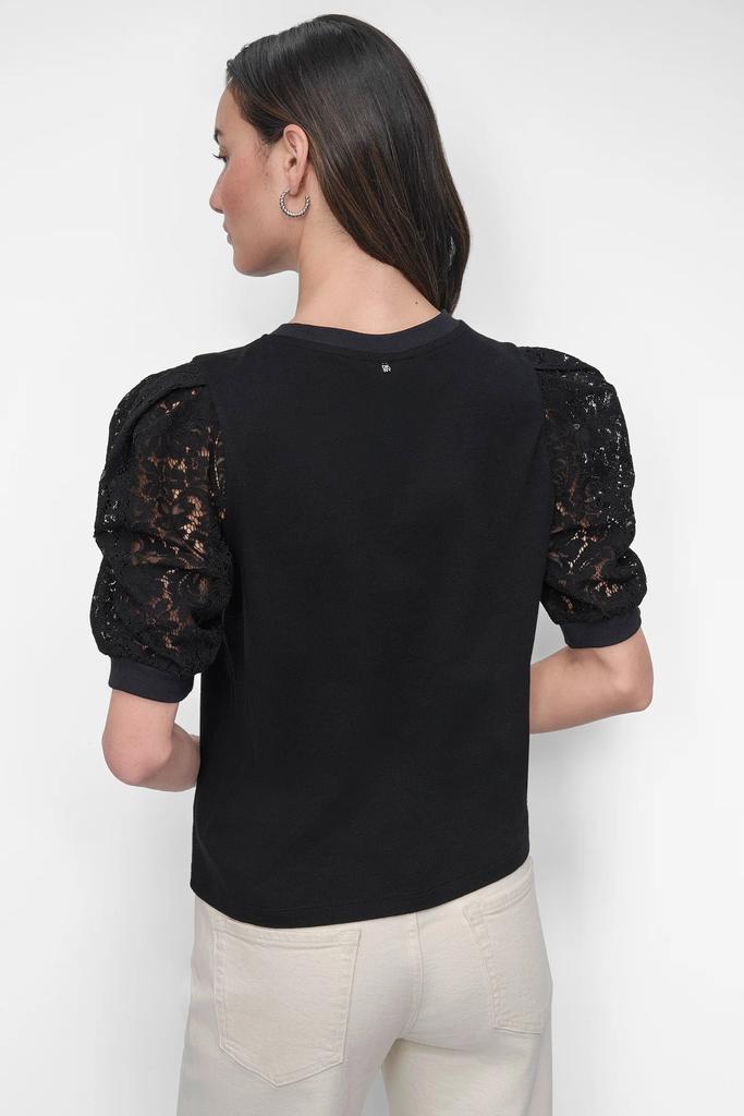 DKNY KNIT TOP WITH LACE SLEEVE