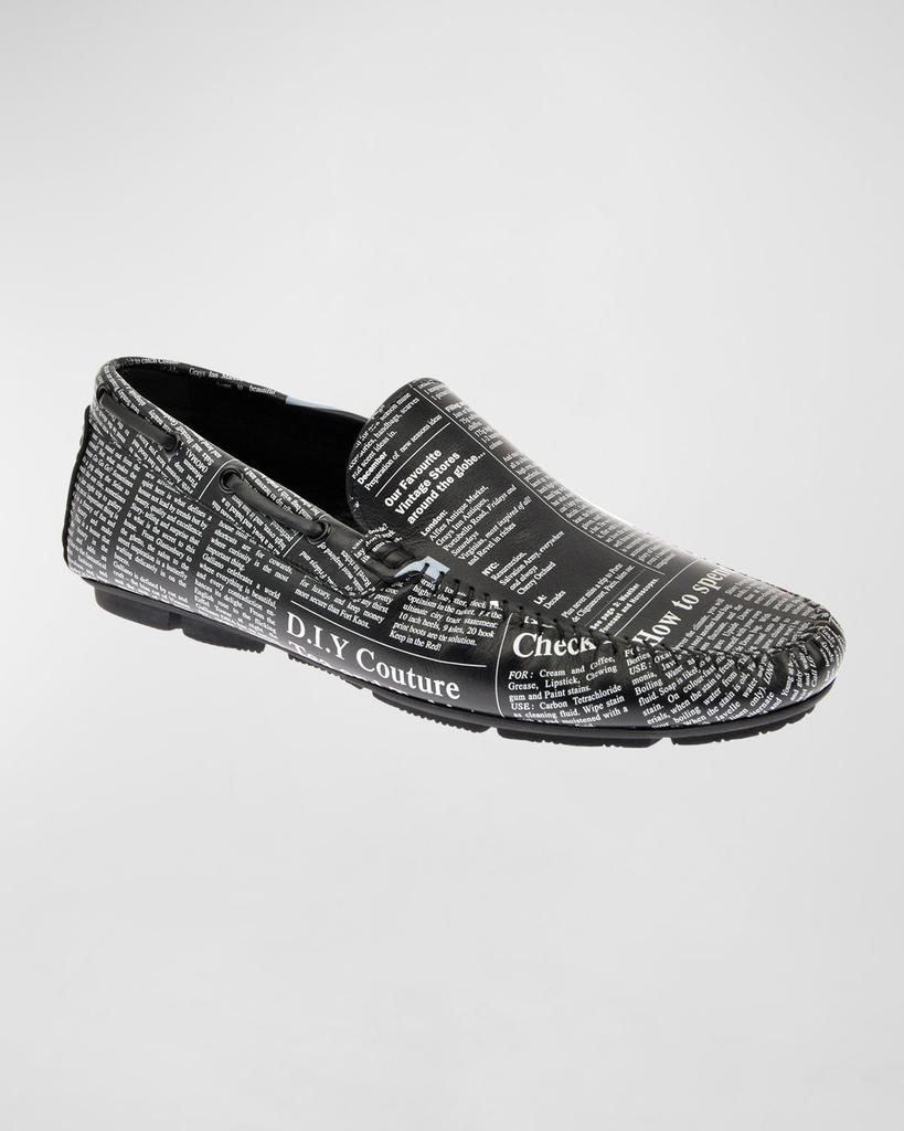 John Galliano Paris Men's Gazette-Print Leather Drivers