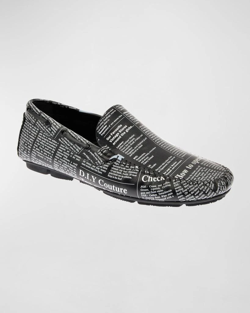 John Galliano Paris Men's Gazette-Print Leather Drivers 2