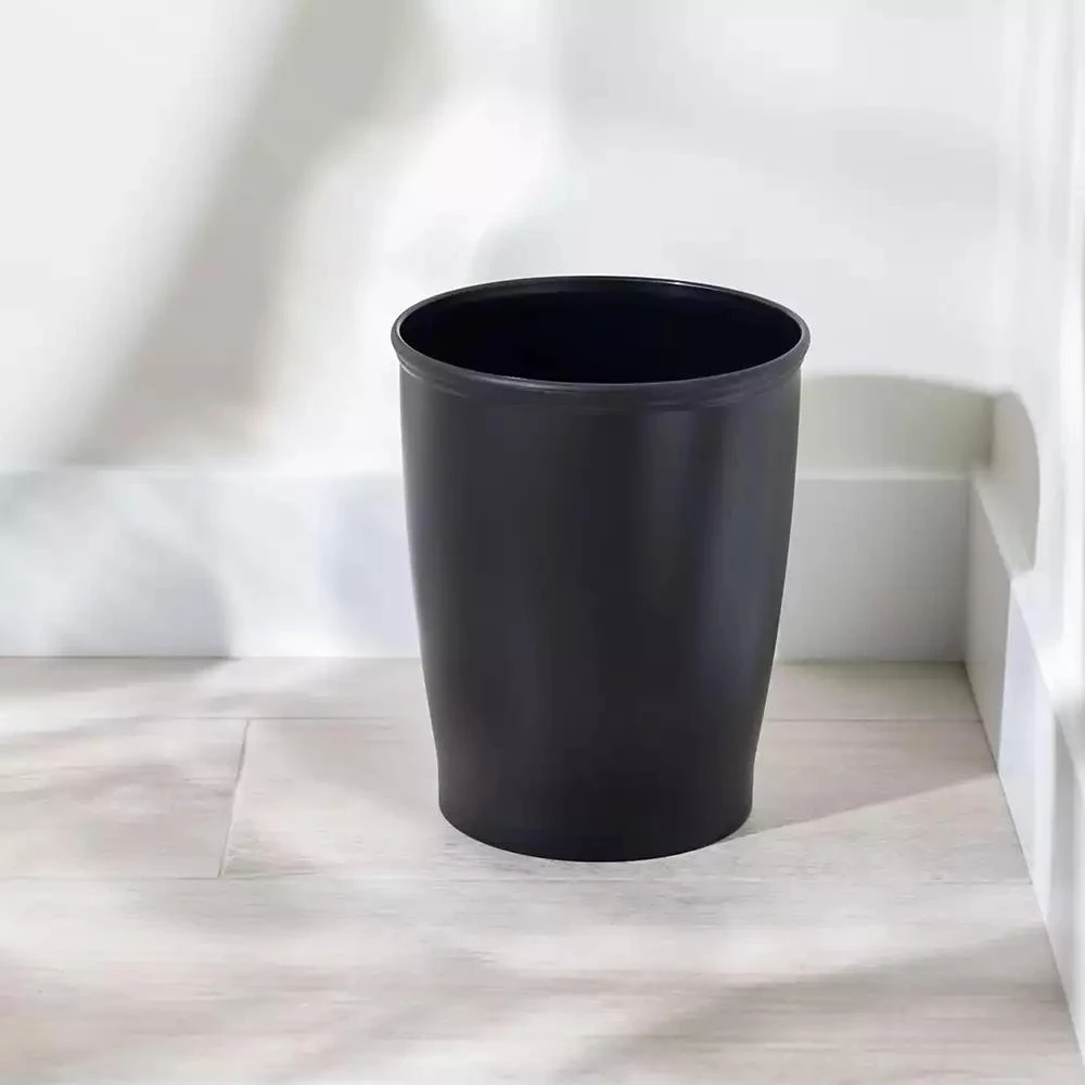 iDesign Round Plastic Bathroom Trash Cans - Set of 2 - Black - Made in USA 8