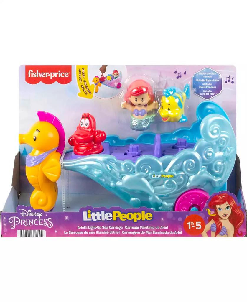 Fisher Price Little People Disney Princess Ariel and Flounder Toddler Toys, Carriage with Music and Lights