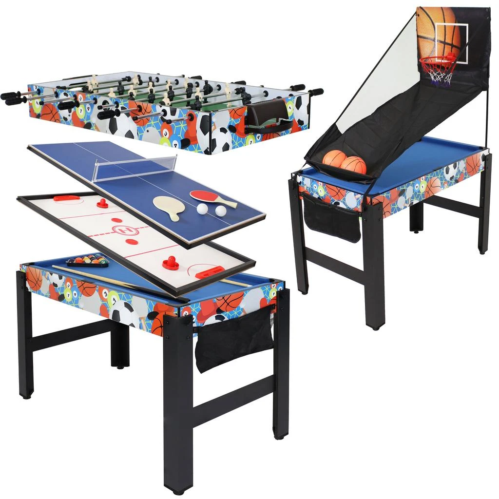 Sunnydaze Indoor Sport Collage 2-Player 5-in-1 Multi-Game Table with Billiards, Push Hockey, Foosball, Ping Pong, and Basketball - 45" 7