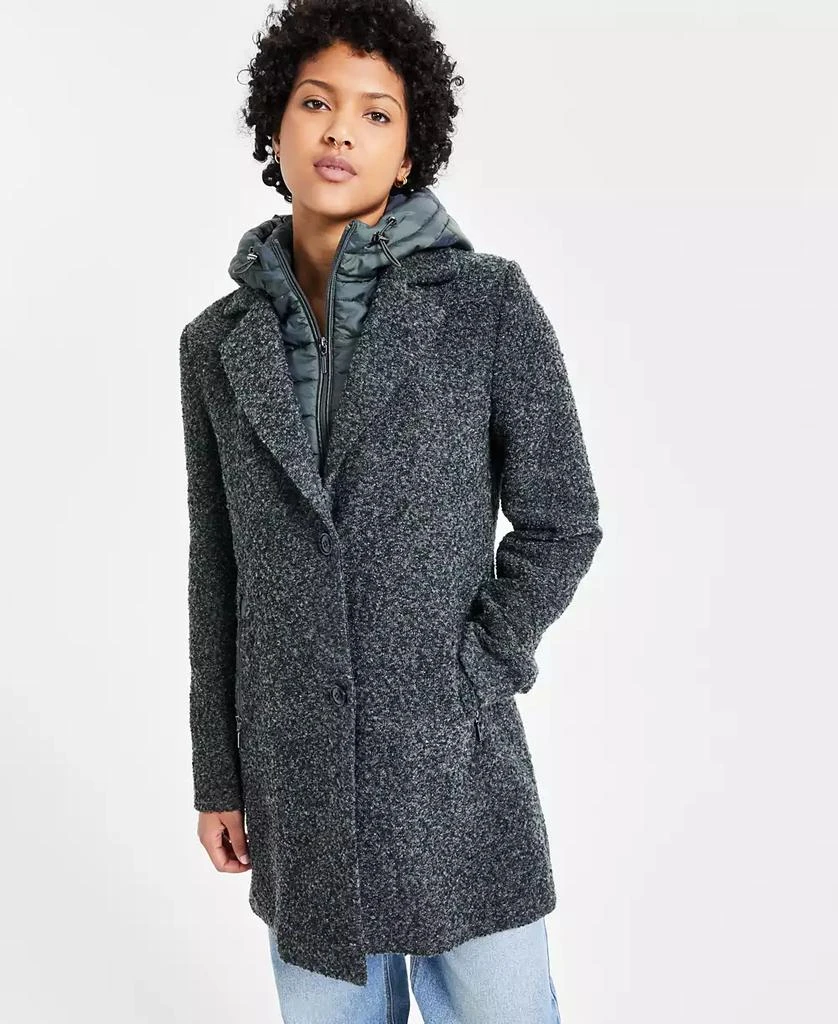 Maralyn & Me Juniors' Mixed-Media Bibbed Bouclé Coat 1