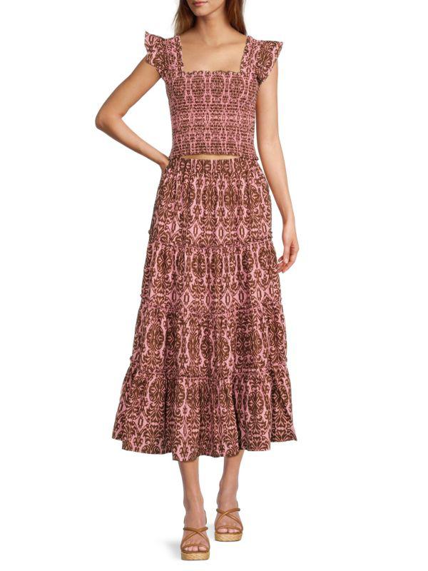 o.p.t. 2-Piece Calypso Print Crop Top & Midi Skirt Set