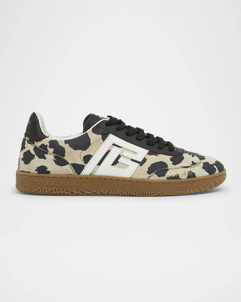 Balmain Swan Snow Leopard-Print Suede Low-Top Sneakers 1