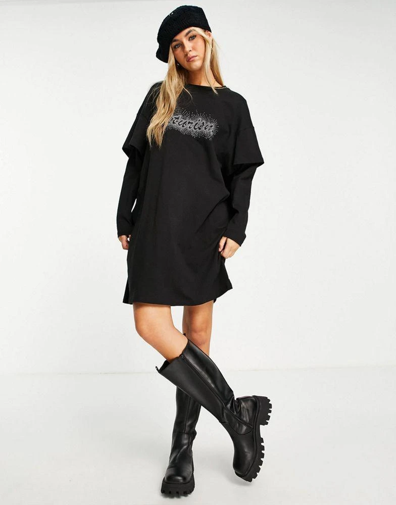 Urban Revivo Urban Revivo slogan t-shirt mini dress in black 4