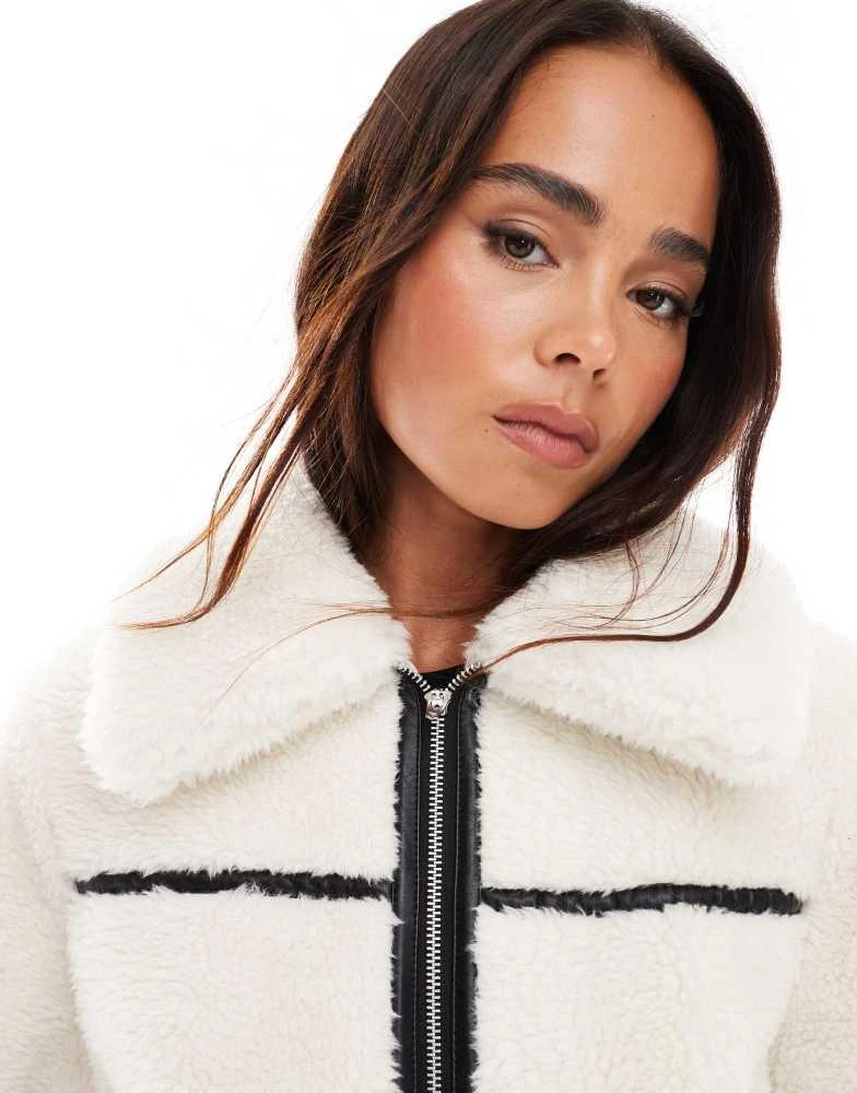 Miss Selfridge Miss Selfridge borg contrast trucker jacket in cream 3