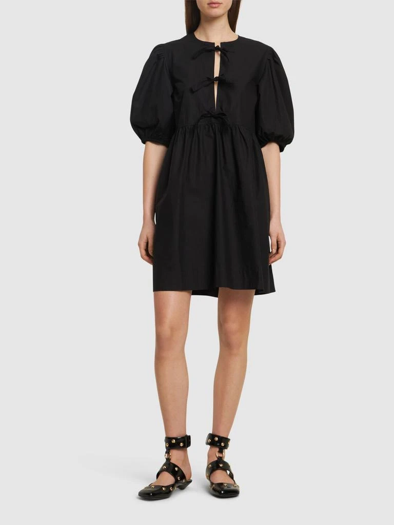 Ganni Tie String Cotton Poplin Mini Dress 1