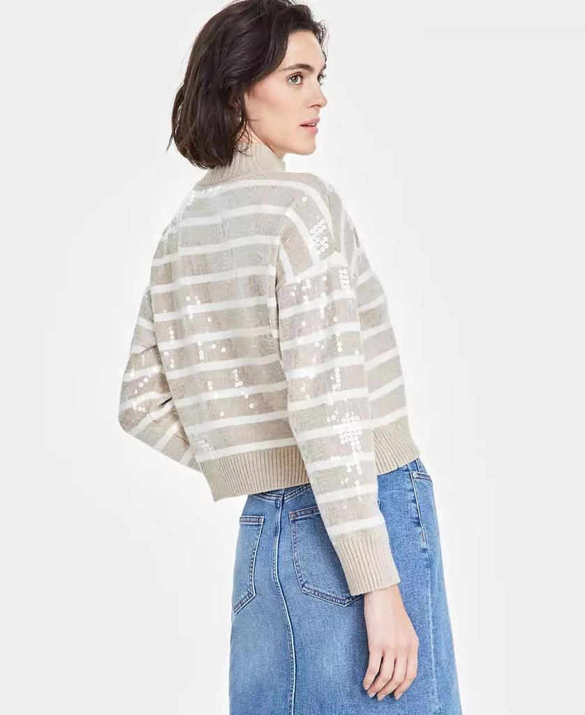 On 34th Women's Sequined Striped Mock-Neck Sweater, Created for Macy's 2