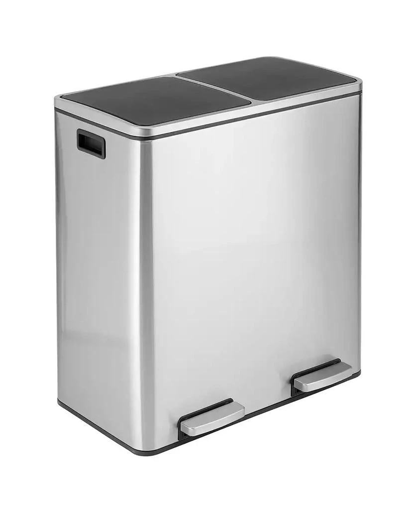 mDesign Metal Steel 60L Large Dual Compartment Step Trash Can - Brushed Chrome