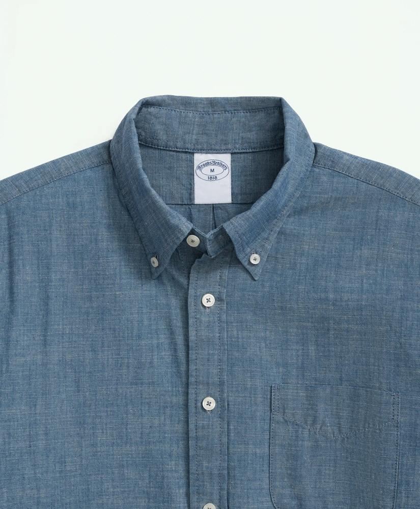 Brooks Brothers Chambray Cotton Poplin Polo Button Down Collar, Sport Shirt