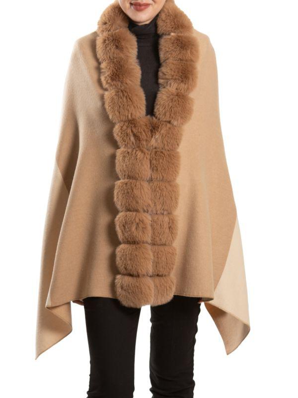 BELLE FARE Faux Fur Trim Wool Blend Wrap